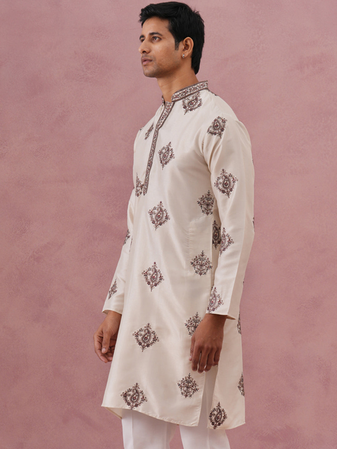 DesiQlo Men Embroidered Kurta Only - Beige - 65KO_5337Cream_S