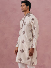 Silk Blend Black Kurta for Men ( 65KO 5337 Cream ) [FF] [A-1-4]