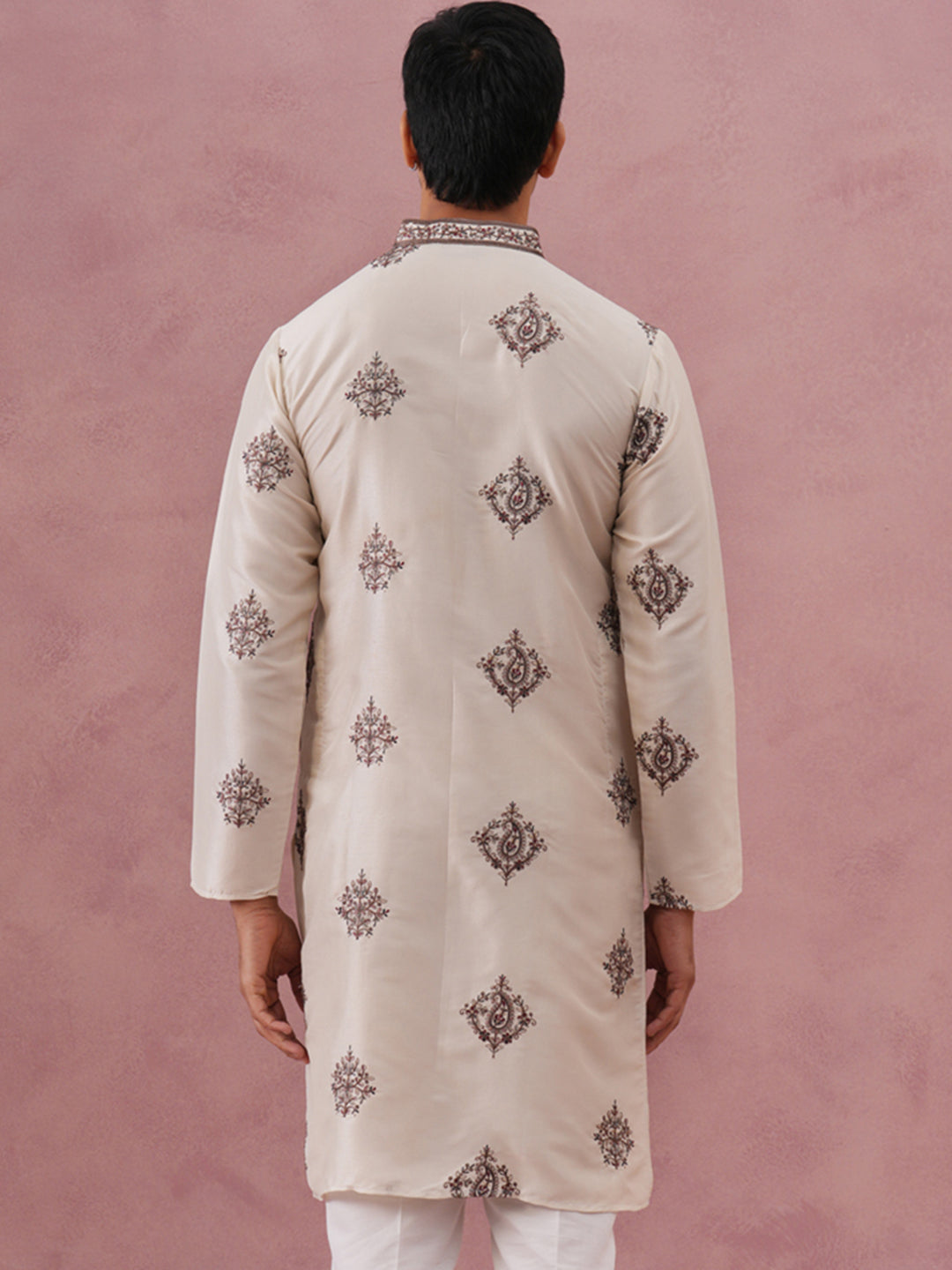 DesiQlo Men Embroidered Kurta Only - Beige - 65KO_5337Cream_S