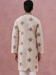 Silk Blend Black Kurta for Men ( 65KO 5337 Cream ) [FF] [A-1-4]