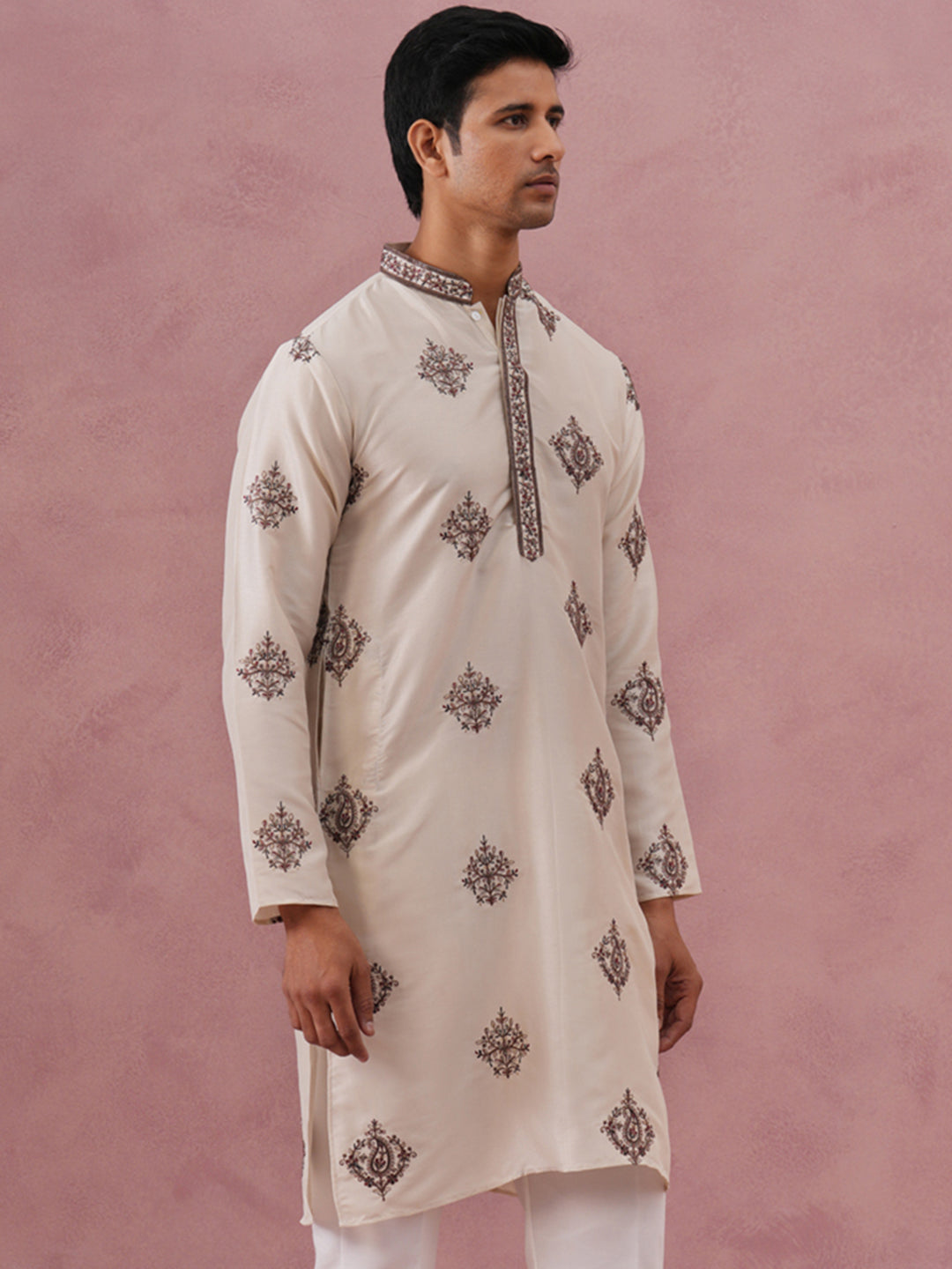 DesiQlo Men Embroidered Kurta Only - Beige - 65KO_5337Cream_S