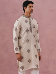 Silk Blend Black Kurta for Men ( 65KO 5337 Cream ) [FF] [A-1-4]