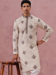Silk Blend Black Kurta for Men ( 65KO 5337 Cream ) [FF] [A-1-4]