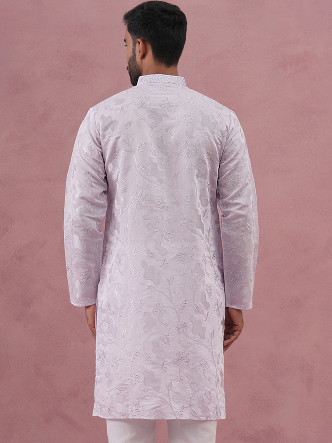 DesiQlo Men Embroidered Kurta Only - Purple - 65KO_5338Lavender_S