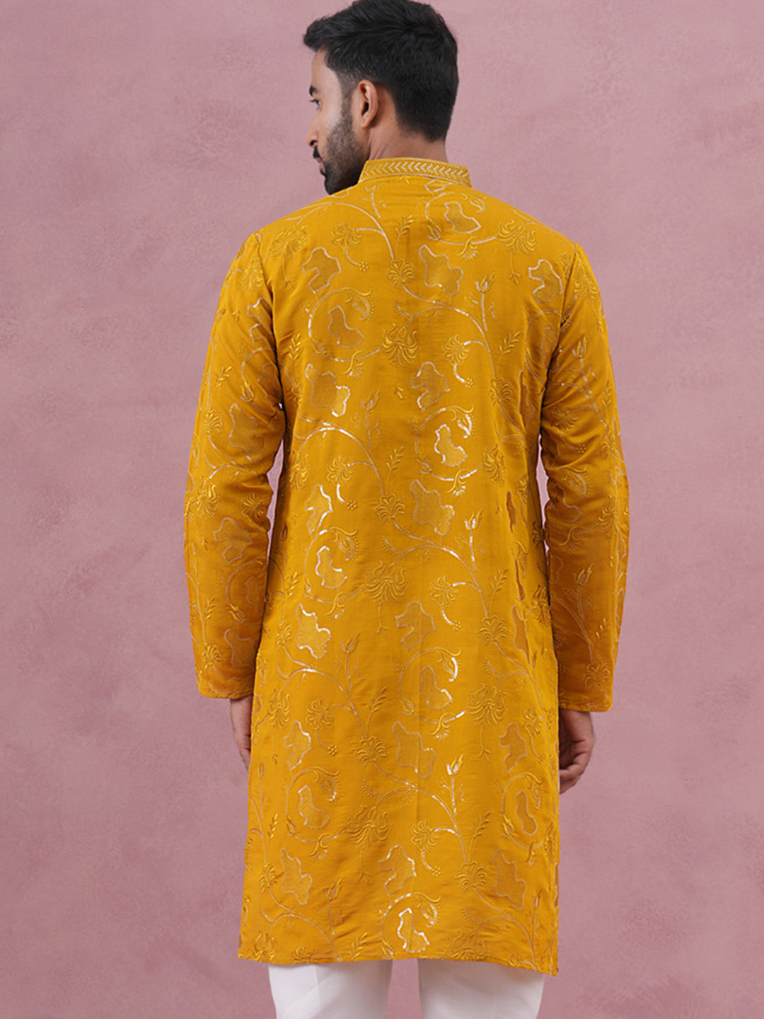 DesiQlo Men Embroidered Kurta Only - Yellow - 65KO_5338Mustard_S
