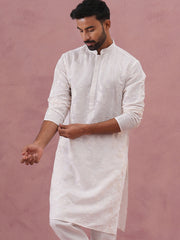 Men's Embroidered Silk Blend Kurta (65KO 5338 White ) [FF] [A-1-4]