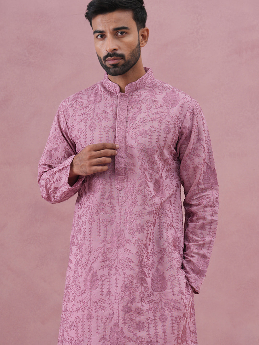DesiQlo Men Embroidered Kurta Only - Purple - 65KO_5339Lavender_S