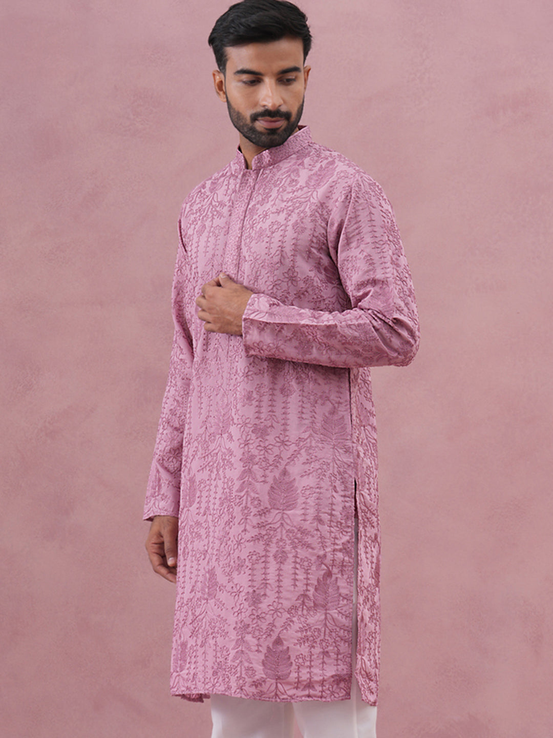 DesiQlo Men Embroidered Kurta Only - Purple - 65KO_5339Lavender_S
