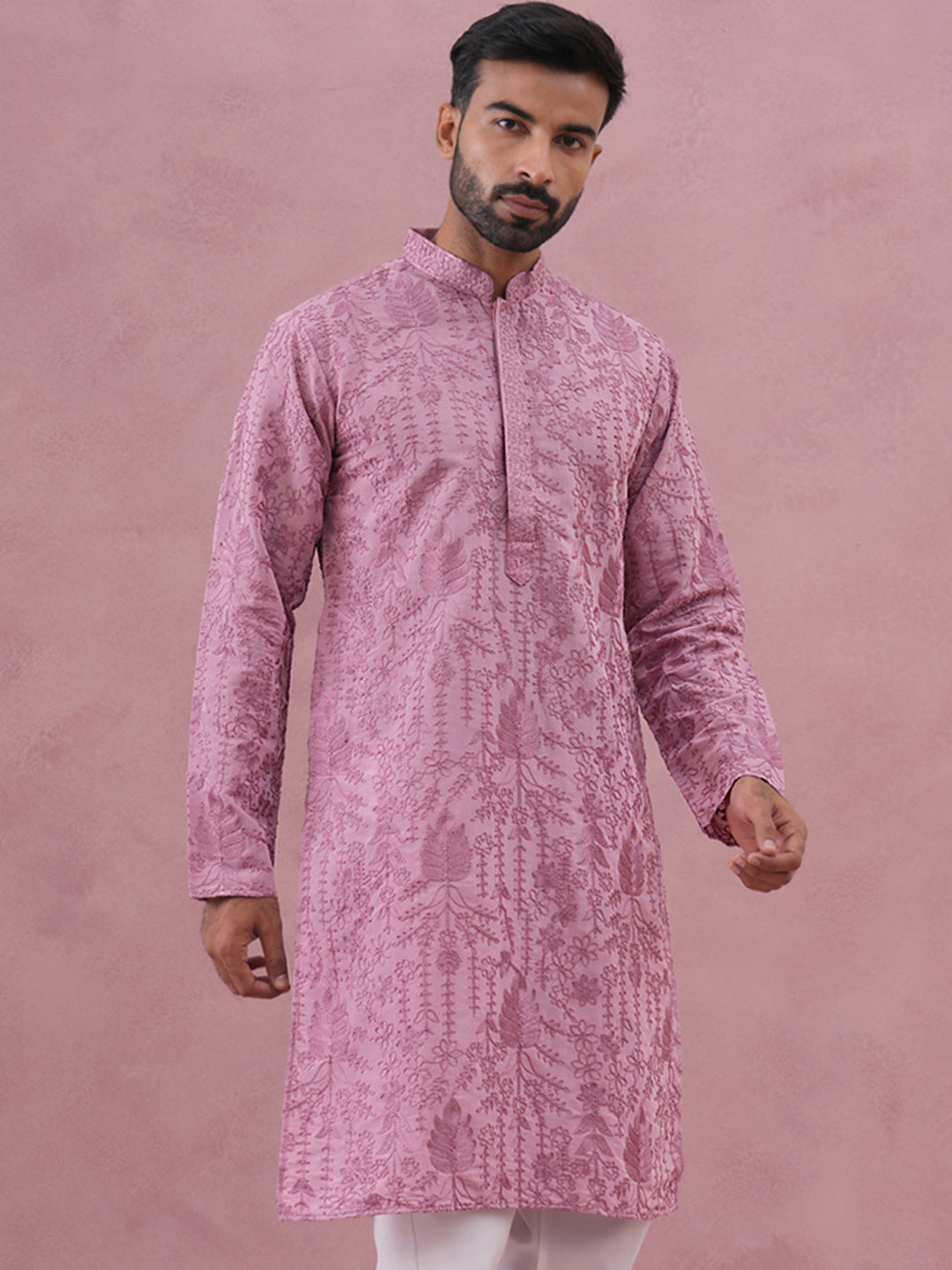 DesiQlo Men Embroidered Kurta Only - Purple - 65KO_5339Lavender_S
