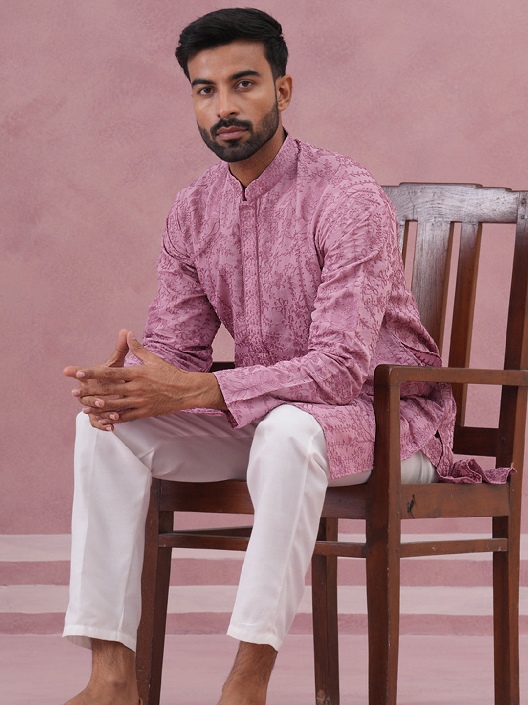 DesiQlo Men Embroidered Kurta Only - Purple - 65KO_5339Lavender_S
