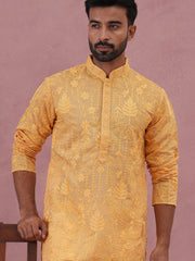 Men’s Ethnic Embroidered Kurta (65KO 5339 Yellow ) [FF] [P-12]