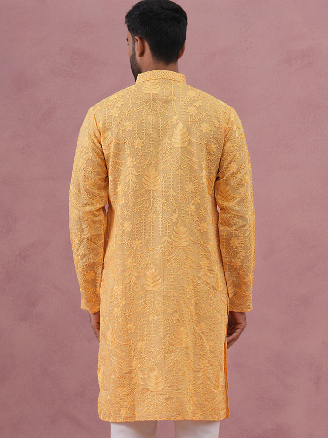 DesiQlo Men Embroidered Kurta Only - Yellow - 65KO_5339Yellow_S