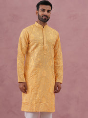 Men’s Ethnic Embroidered Kurta (65KO 5339 Yellow ) [FF] [P-12]