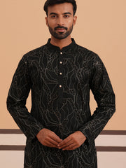 Silk Blend Embroidered & Sequinned Kurta (65KO 5340 Black ) [FF] [P-15]