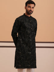 Silk Blend Embroidered & Sequinned Kurta (65KO 5340 Black ) [FF] [P-15]