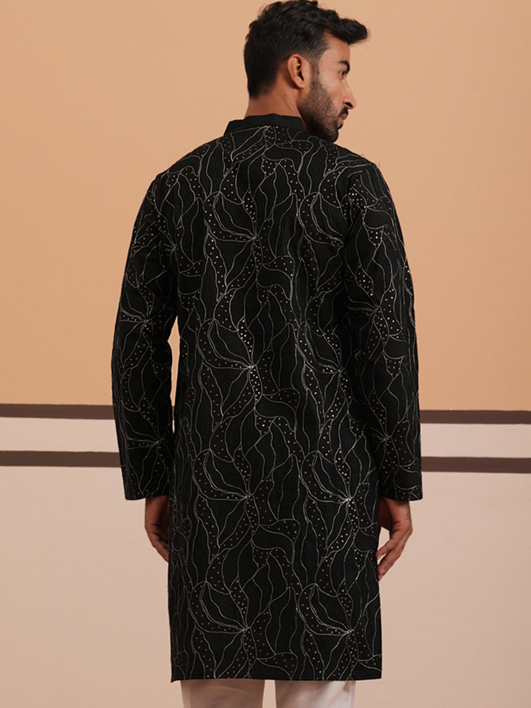 DesiQlo Men Embroidered Kurta Only - Black - 65KO_5340Black_S