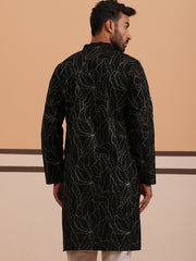 Silk Blend Embroidered & Sequinned Kurta (65KO 5340 Black ) [FF] [P-15]