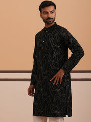 Silk Blend Embroidered & Sequinned Kurta (65KO 5340 Black ) [FF] [P-15]