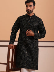 Silk Blend Embroidered & Sequinned Kurta (65KO 5340 Black ) [FF] [P-15]