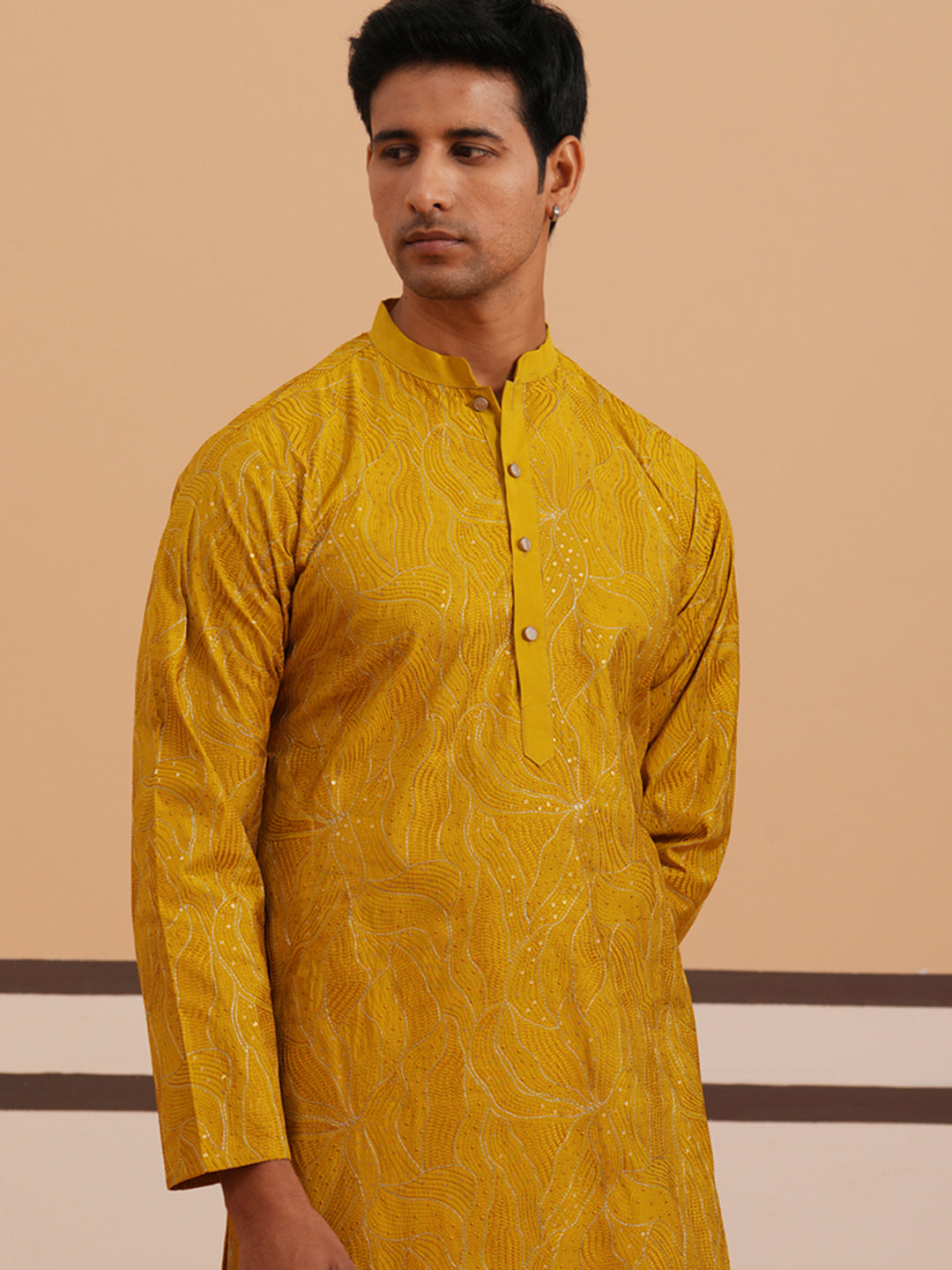 DesiQlo Men Embroidered Kurta Only - Yellow - 65KO_5340Mustard_S