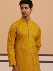 Silk Blend Embroidered & Sequinned Kurta ( 65KO 5340 Mustard ) [FF] [P-15]