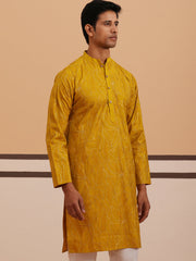 Silk Blend Embroidered & Sequinned Kurta ( 65KO 5340 Mustard ) [FF] [P-15]