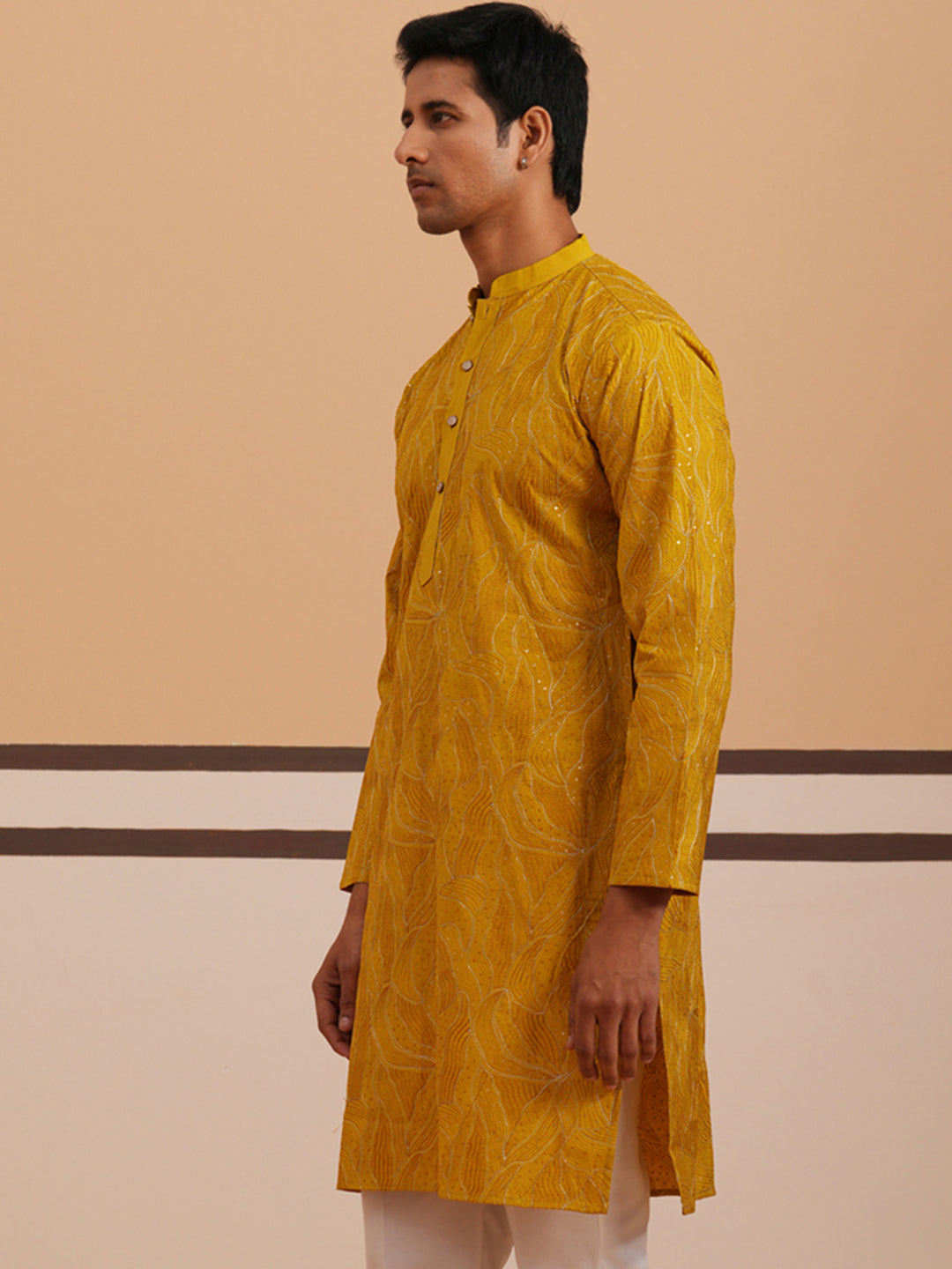 DesiQlo Men Embroidered Kurta Only - Yellow - 65KO_5340Mustard_S