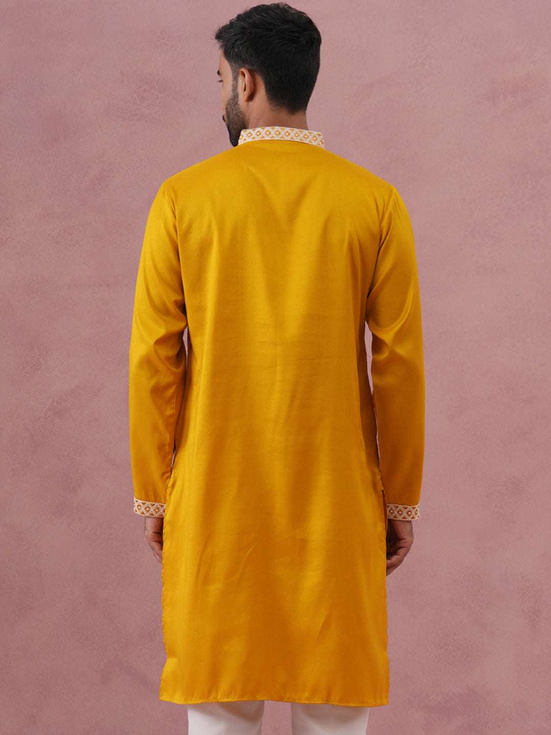 DesiQlo Men Embroidered Kurta Only - Yellow - 65KO_5341Mustard_S