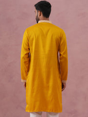 Men’s Ethnic Silk Blend Embroidered Kurta ( 65KO 5341 Mustard ) [FF] [A-1-4]