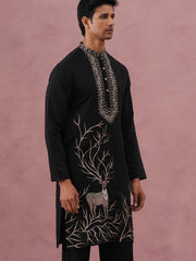 Men Ethnic Embroidered Kurta (65KO 5342 Black ) [FF] [B-1-2]