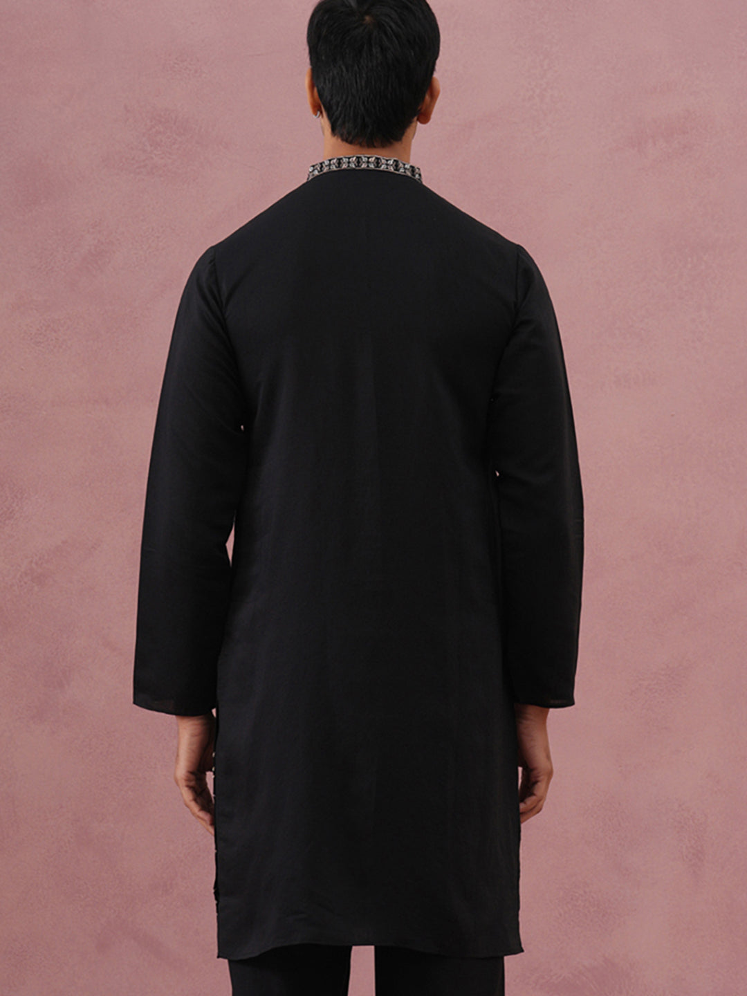 DesiQlo Men Embroidered Kurta Only - Black - 65KO_5342Black_S