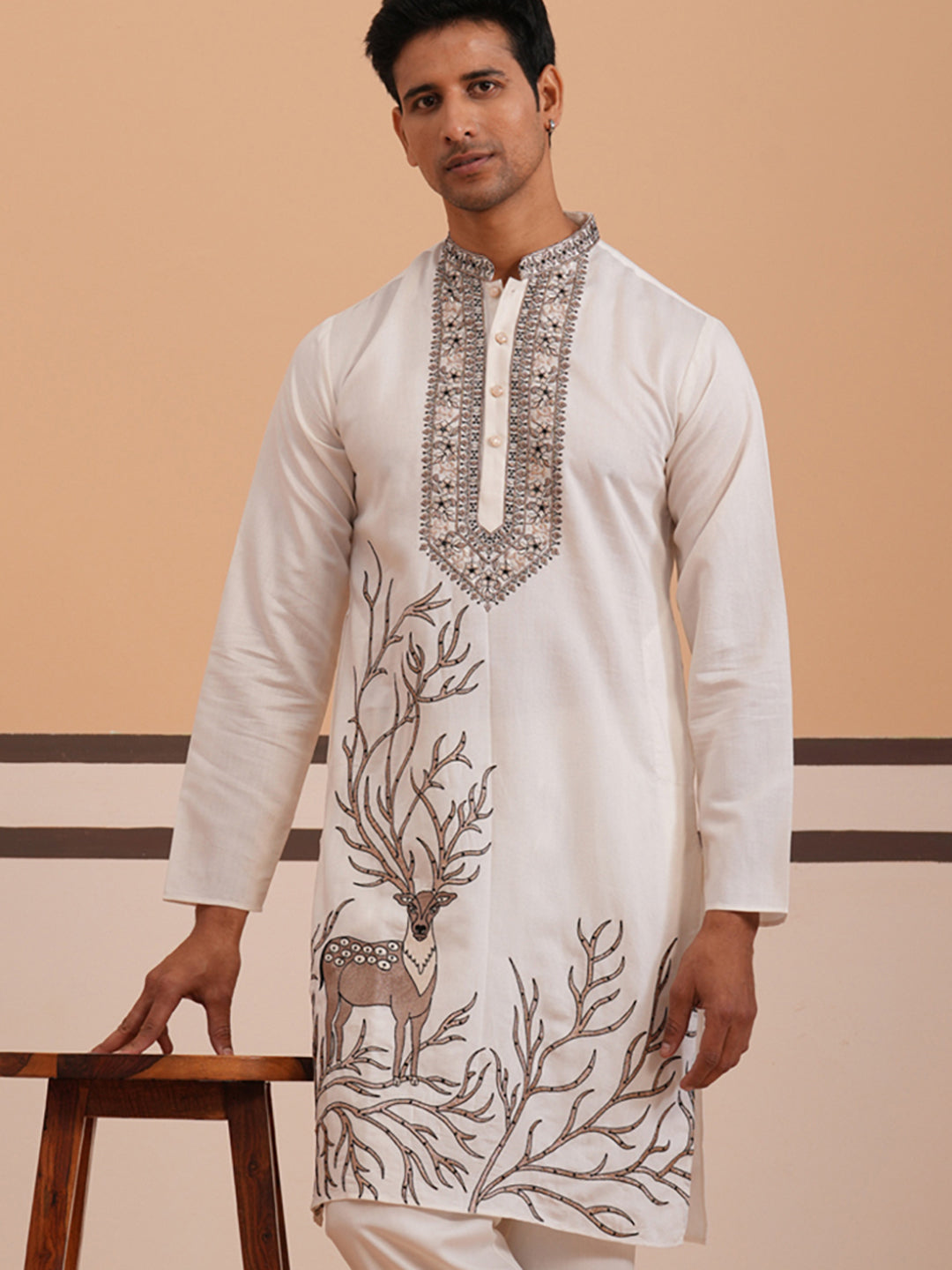 Men Ethnic Embroidered Kurta (65KO 5342 White ) [FF] [B-1-2]