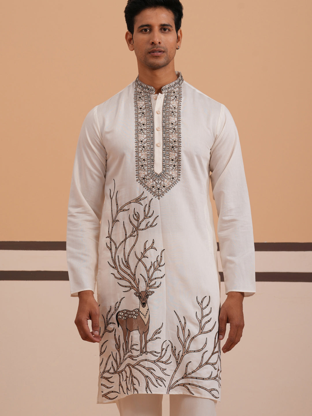 DesiQlo Men Embroidered Kurta Only - White - 65KO_5342White_S