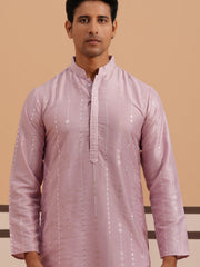 Traditional Silk-Blend Lavender Kurta for Men ( 65KO 5343 Lavender ) [FF] [B-1-2]