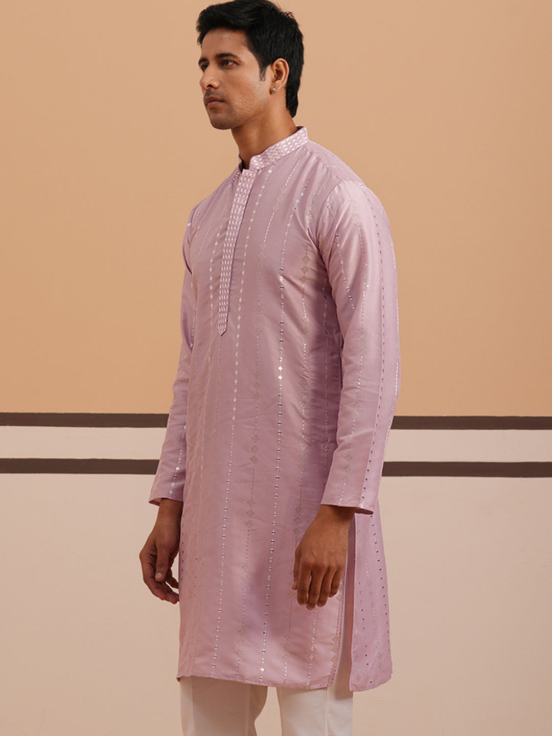 DesiQlo Men Embroidered Kurta Only - Purple - 65KO_5343Lavender_S