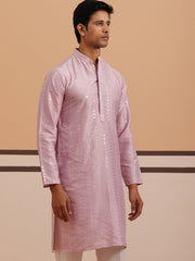 Traditional Silk-Blend Lavender Kurta for Men ( 65KO 5343 Lavender ) [FF] [B-1-2]