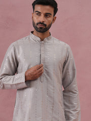 Traditional Silk-Blend Silver Kurta for Men (65KO 5343 Silver ) [FF] [B-1-2]