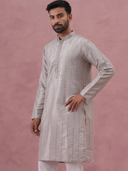 Traditional Silk-Blend Silver Kurta for Men (65KO 5343 Silver ) [FF] [B-1-2]