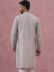 Traditional Silk-Blend Silver Kurta for Men (65KO 5343 Silver ) [FF] [B-1-2]
