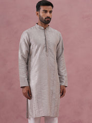 Traditional Silk-Blend Silver Kurta for Men (65KO 5343 Silver ) [FF] [B-1-2]