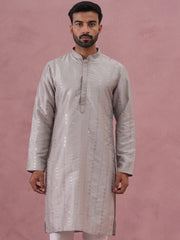 Traditional Silk-Blend Silver Kurta for Men (65KO 5343 Silver ) [FF] [B-1-2]