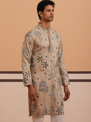 Botanical Embroidered Cotton Blend Kurta for Men (65KO 5344 Beige ) [FF] [Q-4]