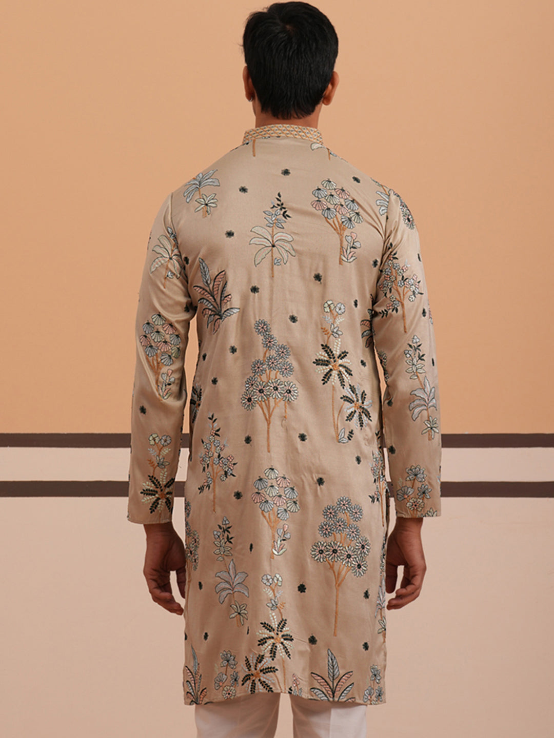 DesiQlo Men Embroidered Kurta Only - Beige - 65KO_5344Beige_S