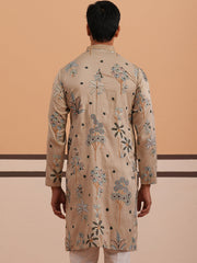 Botanical Embroidered Cotton Blend Kurta for Men (65KO 5344 Beige ) [FF] [Q-4]