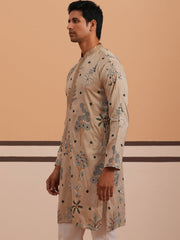 Botanical Embroidered Cotton Blend Kurta for Men (65KO 5344 Beige ) [FF] [Q-4]