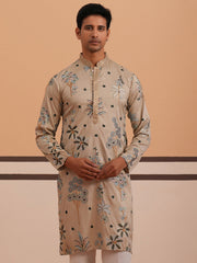 Botanical Embroidered Cotton Blend Kurta for Men (65KO 5344 Beige ) [FF] [Q-4]