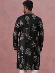 Botanical Embroidered Cotton Blend Kurta for Men (65KO 5344 Black ) [FF] [Q-4]