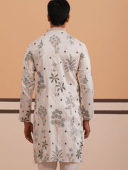 Botanical Embroidered Cotton Blend Kurta for Men (65KO 5344 White ) [FF] [Q-4]
