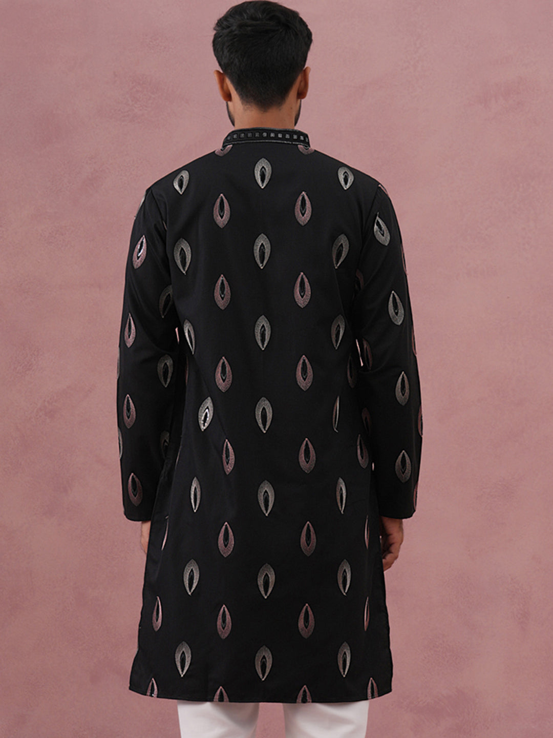 DesiQlo Men Embroidered Kurta Only - Black - 65KO_5346Black_S