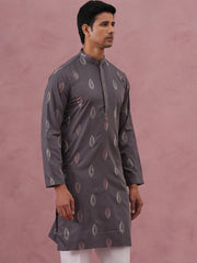 Festive Silk Blend Embroidered Kurta (65KO 5346 Grey ) [FF] [B-1-2]